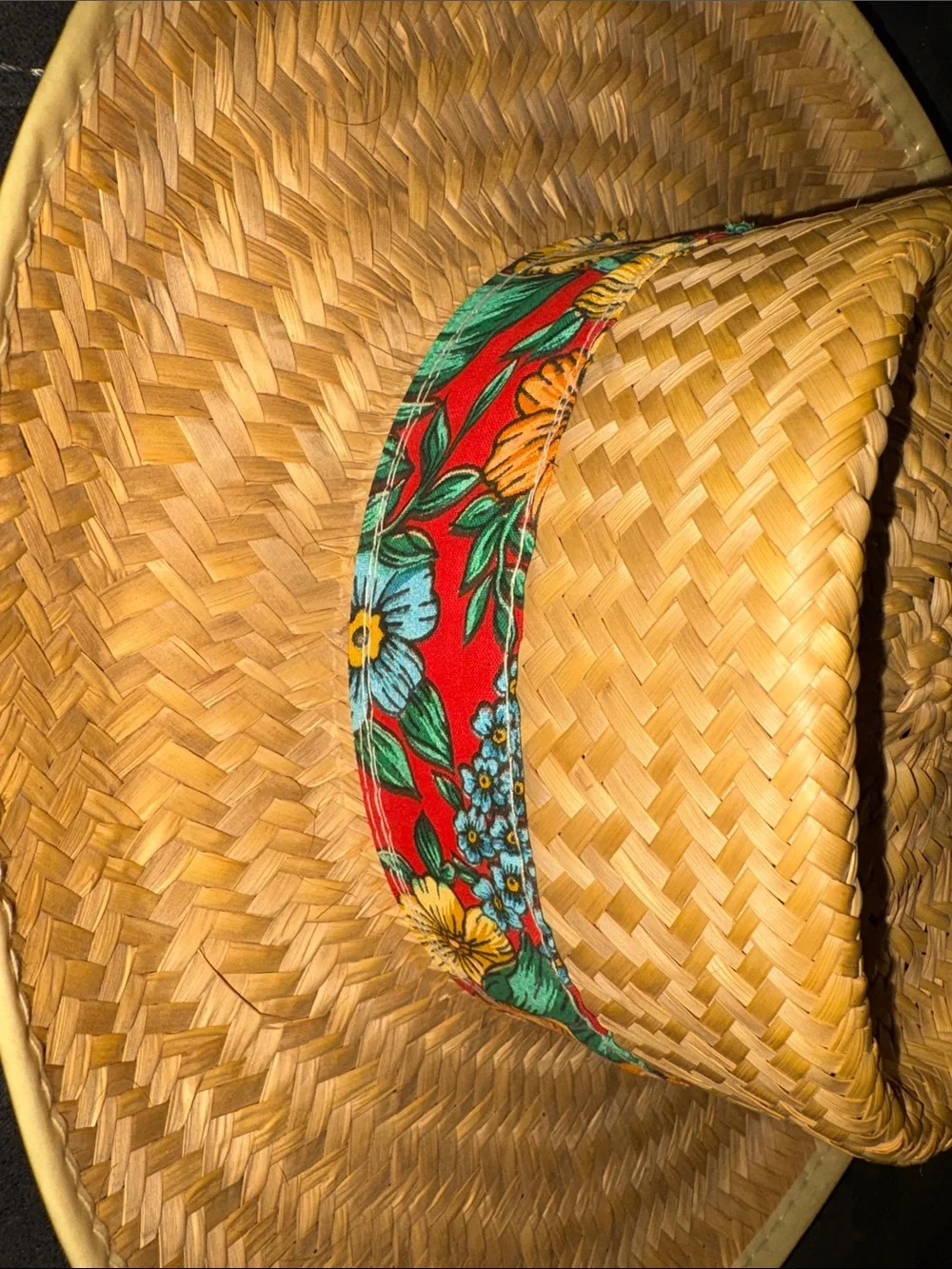 Kids Straw Sun Hat with Red Floral Band